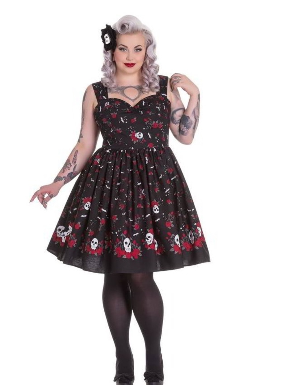 Hell Bunny Skull Print Fit & Flare Dress